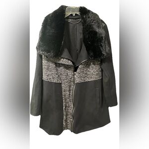 Black Label by Chicos Faux Fur Collar Coat